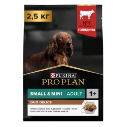 Pro Plan Duo Delice Small Mini сухой корм для взрослых собак мелких и карликовых пород с говядиной - 2,5 кг