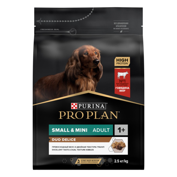 Pro Plan Duo Delice Small Mini сухой корм для взрослых собак мелких и карликовых пород с говядиной - 2,5 кг