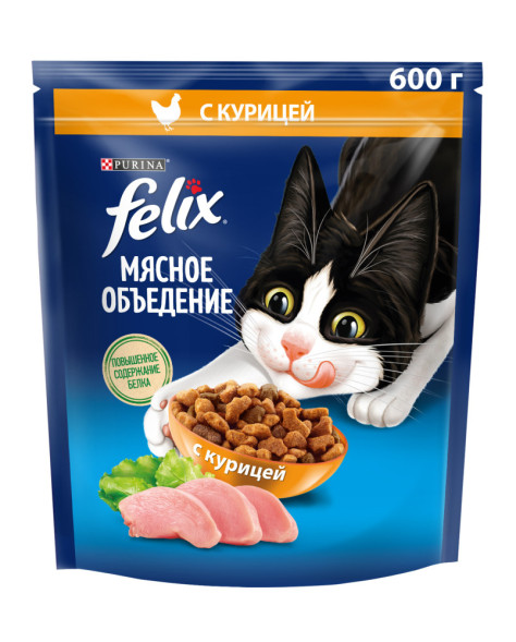 Сухой корм Felix Мясное объедение для взрослых кошек с курицей - 600 г