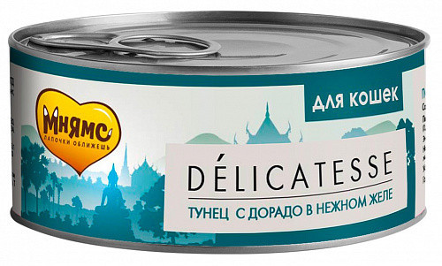 Мнямс Delicatesse влажный дополнительный корм для кошек тунец с дорадо в нежном желе, в консервах - 70 г х 24 шт