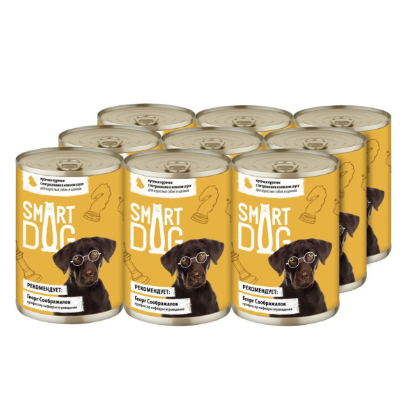 Smart Dog консервы для взрослых собак и щенков с курицей и потрошками кусочки в соусе - 400 г х 9 шт