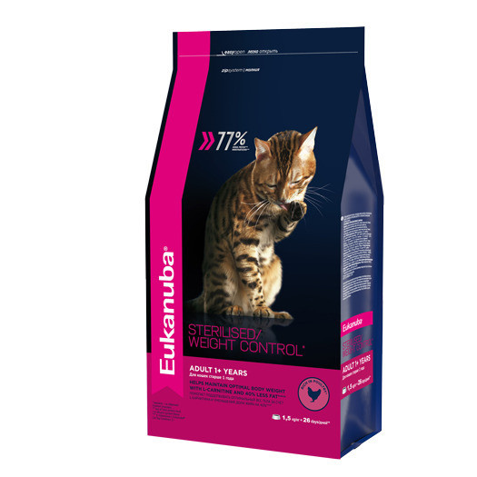 Сухой корм Eukanuba Adult Sterilised Weight Control для стерилизованных кошек и кошек с ожирением - 1,5 кг