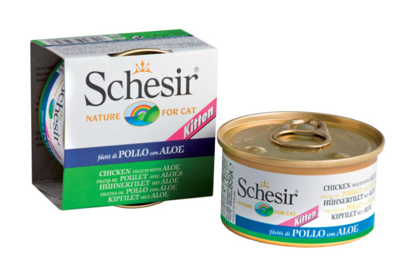 Schesir Kitten влажный корм для котят с цыпленком и алое в консервах - 85 г х 14 шт