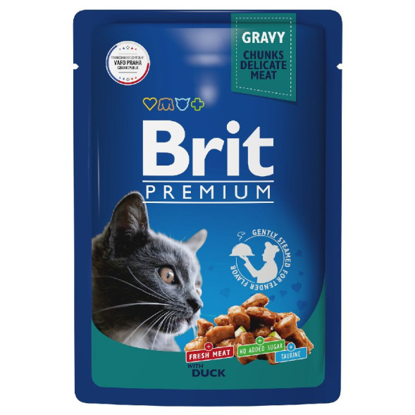 Brit Premium паучи для взрослых кошек с уткой кусочки в соусе - 85 г х 14 шт