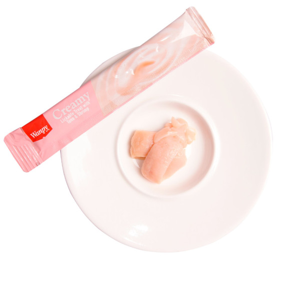 Лакомство Wanpy Cat для кошек «нежное пюре» из тунца и креветок 70 г