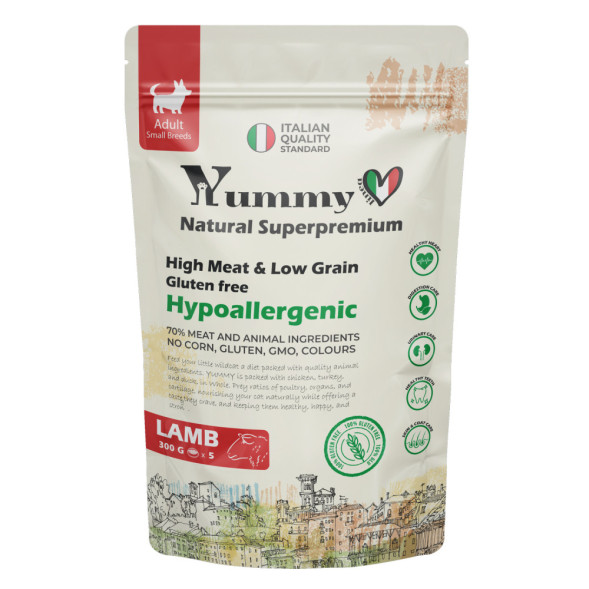 Yummy Linea сухой низкозерновой корм для взрослых собак мелких и миниатюрных пород, с ягненком - 300 г