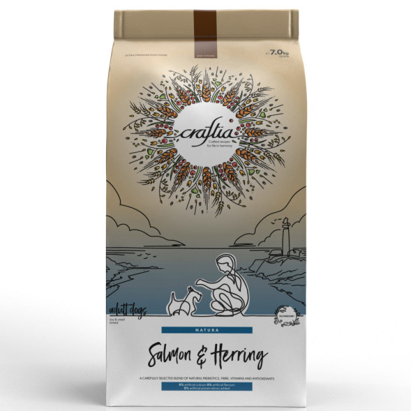 CRAFTIA NATURA сухой корм для взрослых собак миниатюрных и мелких пород с лососем и сельдью - 7 кг