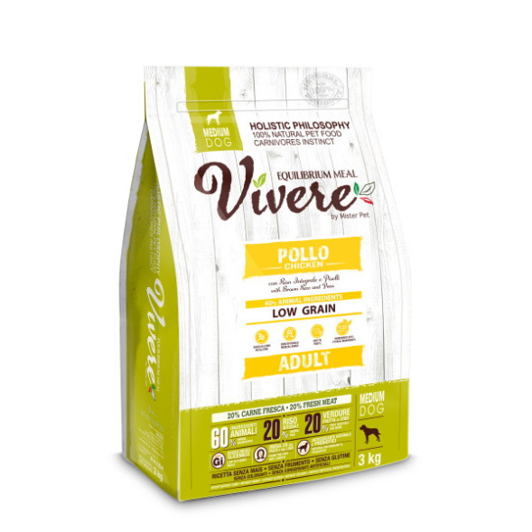 VIVERE сухой корм для взрослых собак средних пород с курицей - 3 кг