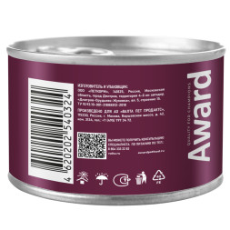 AWARD влажный корм для взрослых собак, паштет с ягненком и яблоком, в консервах - 200 г х 12 шт