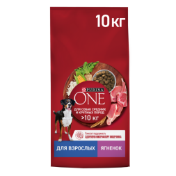 Сухой корм Purina ONE для взрослых собак средних и крупных пород с ягненком и рисом 10 кг