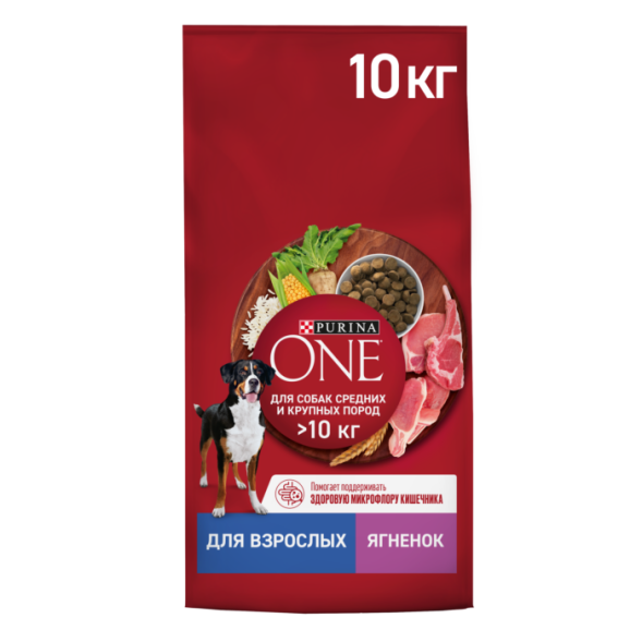 Сухой корм Purina ONE для взрослых собак средних и крупных пород с ягненком и рисом 10 кг