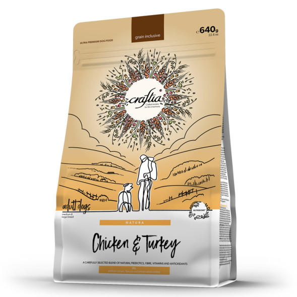 Craftia Natura сухой корм для взрослых собак средних и крупных пород с курицей и индейкой - 640 г