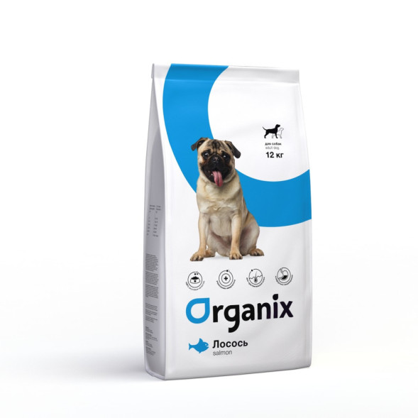 Organix Adult Dog Salmon сухой корм для взрослых собак всех пород с чувствительным пищеварением, с лососем - 12 кг