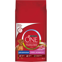 Purina ONE сухой корм для взрослых собак средних и крупных пород с ягненком и рисом - 10 кг