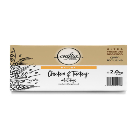 Craftia Natura сухой корм для взрослых собак средних и крупных пород с курицей и индейкой - 2 кг