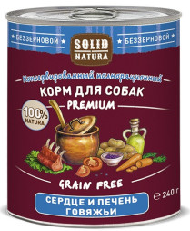 Solid Natura Premium Сердце и печень говяжьи влажный корм для собак жестяная банка 0,24 кг (12 шт в уп)
