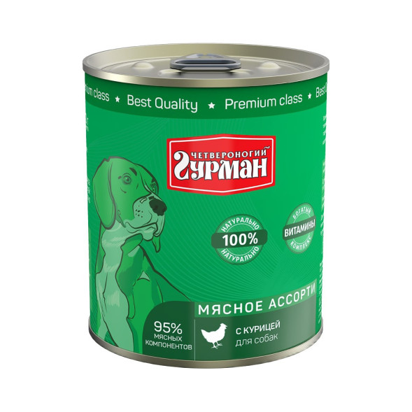 Четвероногий Гурман Мясное ассорти консервированный корм для собак с курицей - 340 г (12 шт)