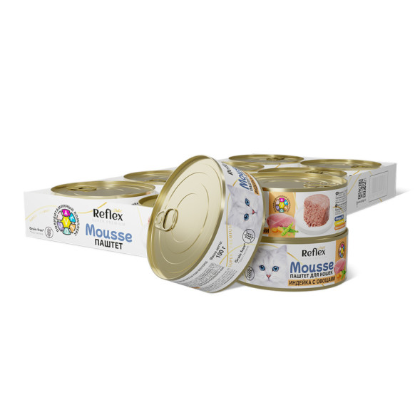 Reflex Gold влажный корм для взрослых кошек, индейка с овощами, паштет - 100 г х 8 шт