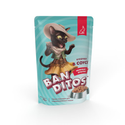 Banditos влажный корм для взрослых кошек, с нежным кроликом, кусочки в соусе, в паучах - 75 г x 24 шт