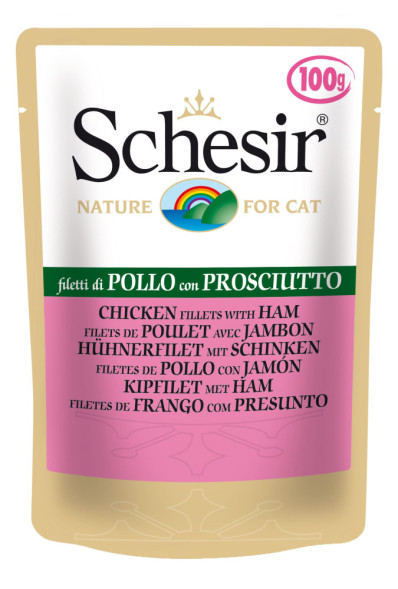 Schesir Cat Adult влажный корм для взрослых кошек с куриным филе и ветчиной в паучах - 100 г