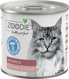 Zoodiet Metabolic Chicken&amp;amp;Beef влажный корм для взрослых кошек для улучшения обмена веществ, с курицей и говядиной, в консервах - 240 г х 12 шт