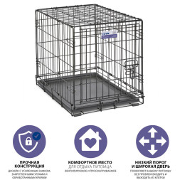 Mdwest Icrate клетка для транспортировки собак средних и малых пород, черная 1 дверь - 61х38х48 см