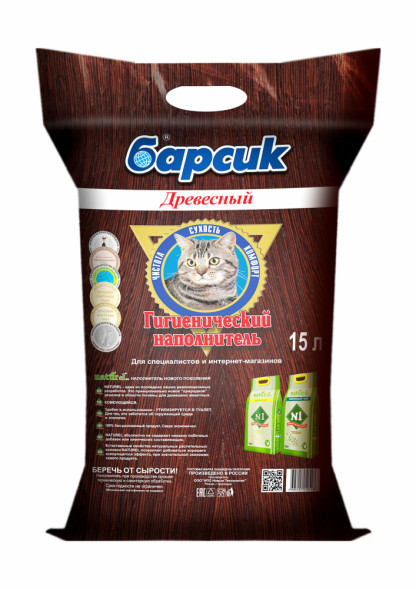 Барсик наполнитель впитывающий древесный - 15 л