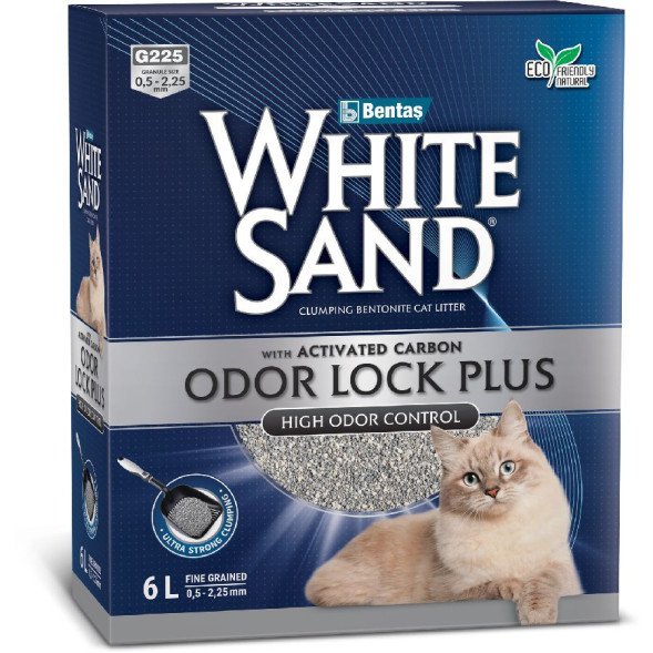 White Sand Odor Lock Plus комкующийся наполнитель с активированным углем без запаха - 5,1 кг (6 л)