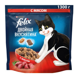 Сухой корм Felix Двойная Вкуснятина для взрослых кошек, с мясом 1.3кг