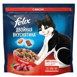 Сухой корм Felix Двойная Вкуснятина для взрослых кошек, с мясом 1.3кг