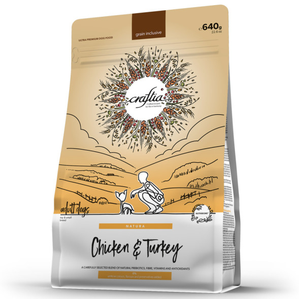 Craftia Natura сухой корм для взрослых собак миниатюрных и мелких пород с курицей и индейкой - 640 г