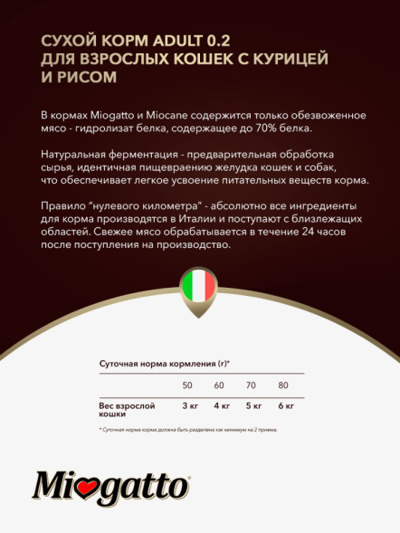 Miogatto Adult сухой корм для взрослых кошек с курицей и рисом - 10 кг