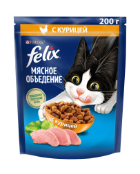 Сухой корм Felix Мясное объедение для взрослых кошек с курицей - 200 г