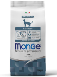 Monge Cat Monoprotein Sterilised сухой корм для стерилизованных кошек с форелью 1,5 кг