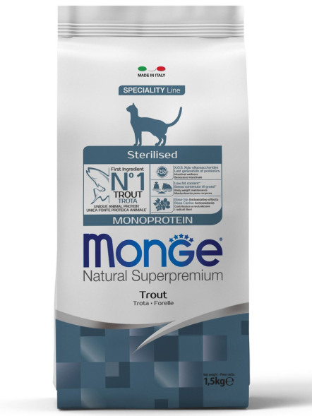 Monge Cat Monoprotein Sterilised сухой корм для стерилизованных кошек с форелью 1,5 кг