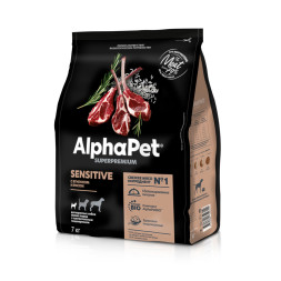 AlphaPet Superpremium полнорационный сухой корм для взрослых собак мелких пород с чувствительным пищеварением, с ягненком и рисом - 7 кг