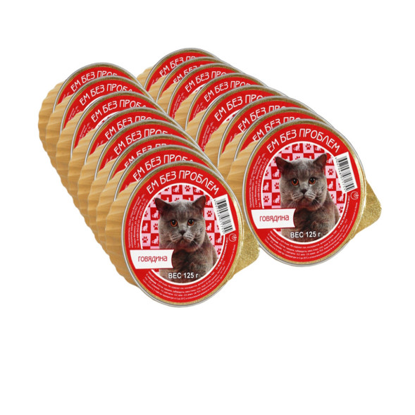 Ем без проблем влажный корм для кошек с говядиной, в ламистерах - 125 г х 16 шт