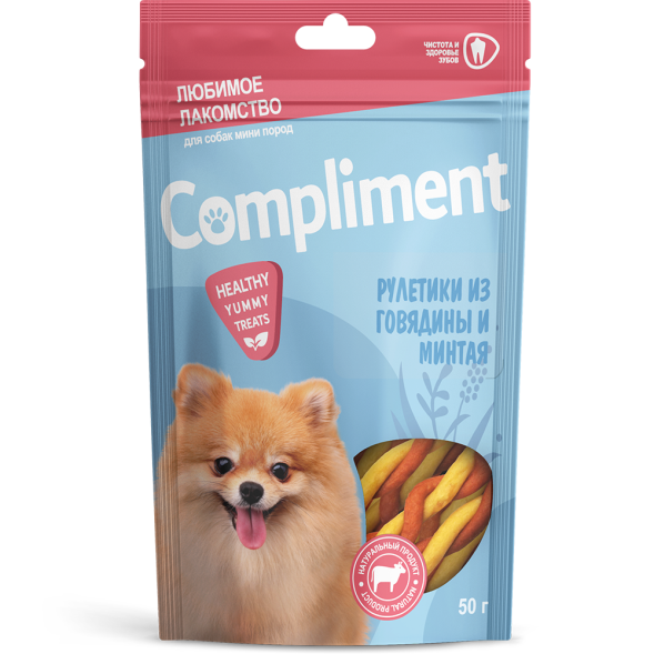 Compliment лакомство для собак мини-пород Рулетики из мяса говядины и минтая - 50 г
