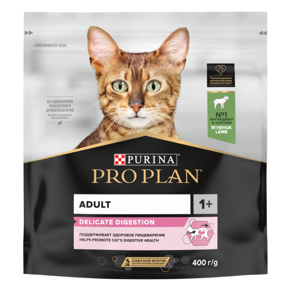 Сухой корм Purina Pro Plan для кошек с чувствительным пищеварением и привередливых к еде с ягненком - 400 г