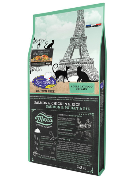 Bon Appetit Cat Adult Urinary сухой корм для взрослых кошек при болезнях почек, с лососем, курицей и рисом - 1,5 кг