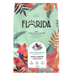 Florida сухой корм для взрослых стерилизованных кошек с лососем и черникой - 12 кг