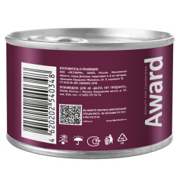 AWARD влажный корм для взрослых собак, паштет с уткой и брусникой, в консервах - 200 г х 12 шт