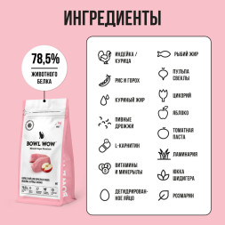 BOWL WOW сухой корм для взрослых кошек, с индейкой и яблоком - 4 кг
