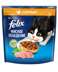 Сухой корм Felix Мясное объедение для взрослых кошек с курицей - 1,3 кг