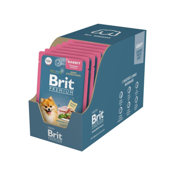 Brit Premium паучи для взрослых стерилизованных собак миниатюрных пород с кроликом и брусникой в соусе - 85 г х 14 шт