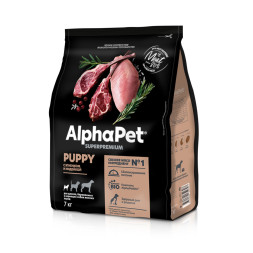 AlphaPet Superpremium полнорационный сухой корм для щенков, беременных и кормящих собак мелких пород с ягненком и индейкой - 7 кг