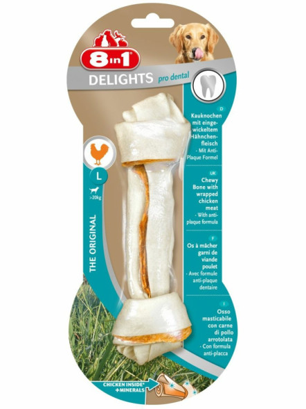 8in1 DENTAL DELIGHTS L косточка с куриным мясом для крупных собак с минералами 21 см
