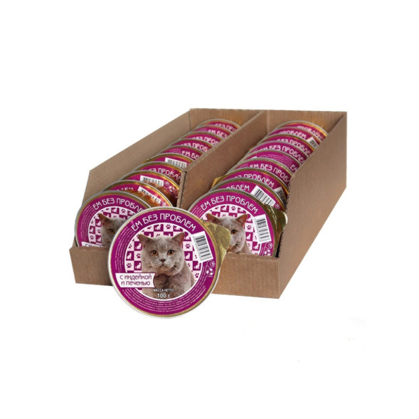 Ем без проблем влажный корм для кошек с индейкой и печенью, в ламистерах - 100 г х 20 шт