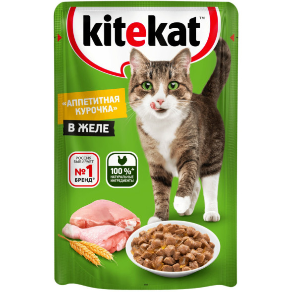 Kitekat влажный корм для кошек с курицей в желе, в паучах - 85 г х 28 шт