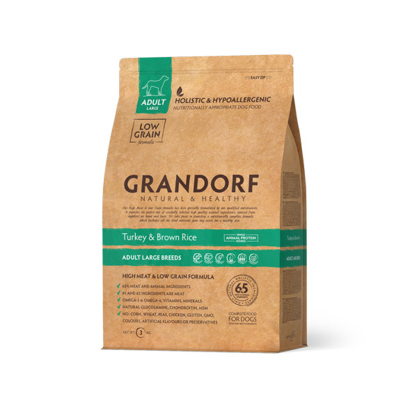 Grandorf Turkey &amp;amp; Brown Rice Adult Large Breeds сухой корм для взрослых собак крупных пород, индейка с рисом - 3 кг